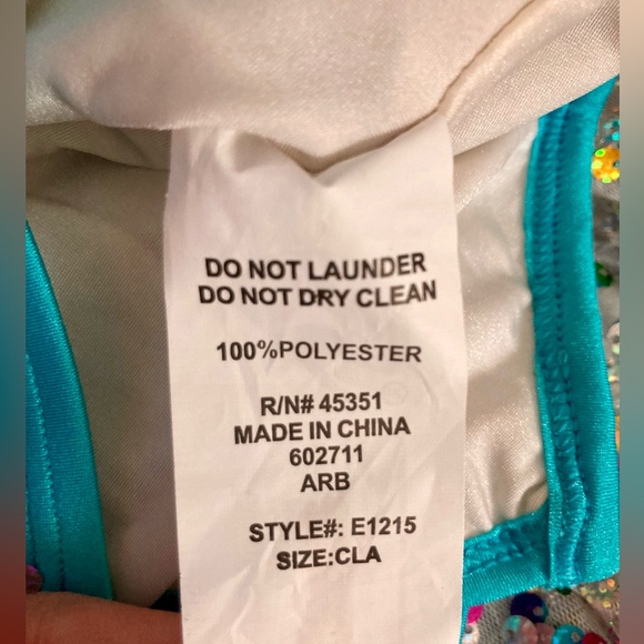 Girls Dance Costume Blue with Rainbow Sequins Sz CLA (Large) - Picture 3 of 3